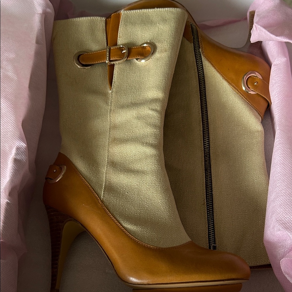 C Label Tan and Cream Heeled Boots